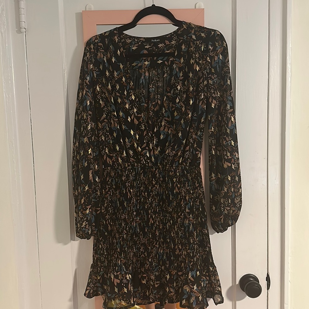Anthropologie Aakaa Print Long Sleeve Smock DressS